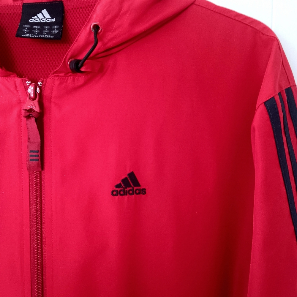Adidas Men's Sporty Red Striped ClimaProof Hooded Pullover Windbreaker Jacket S - Picture 5 of 15